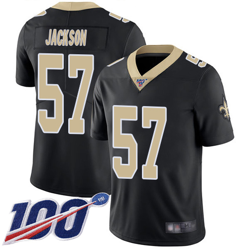 Men New Orleans Saints Limited Black Rickey Jackson Home Jersey NFL Football 57 100th Season Vapor Untouchable Jersey